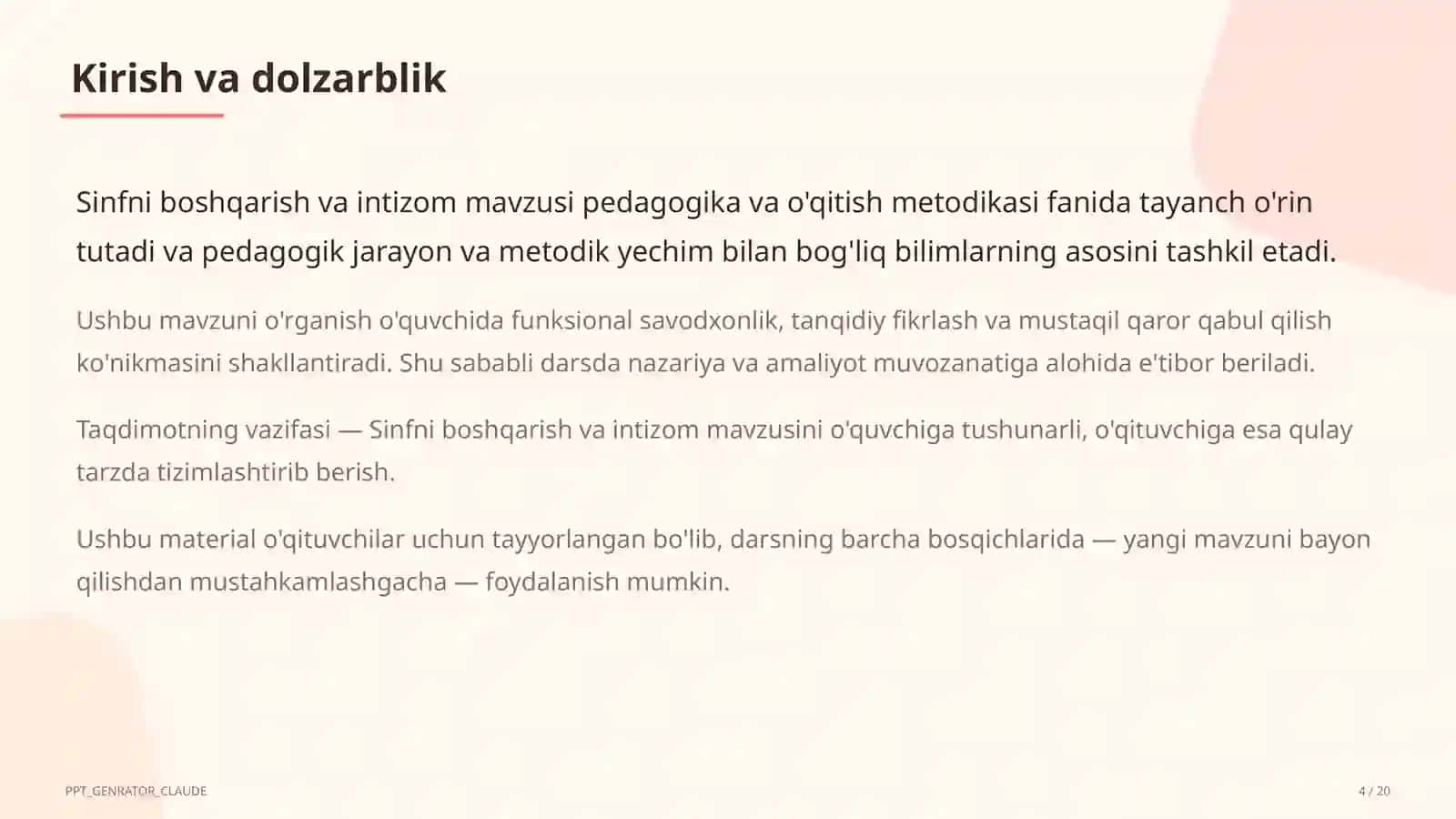 Sinfni boshqarish va intizom 4