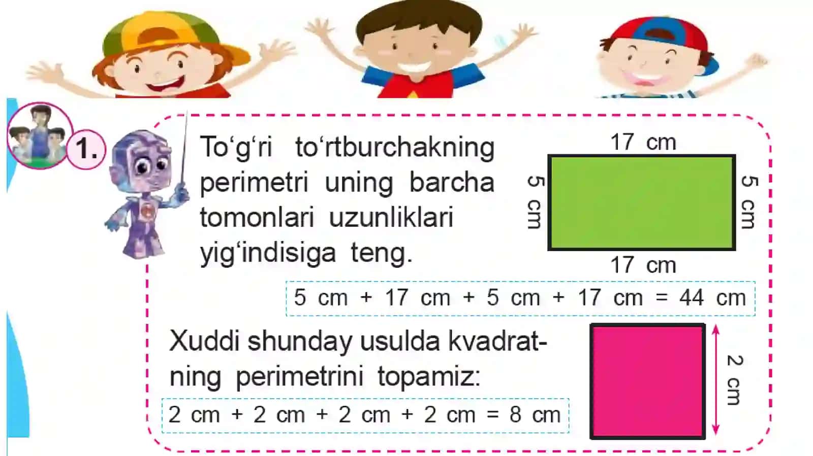 Kvadrat va to’g’ri to’rtburchak perimetri. 2-sinf matematika fanidan dars ishlanma. 4