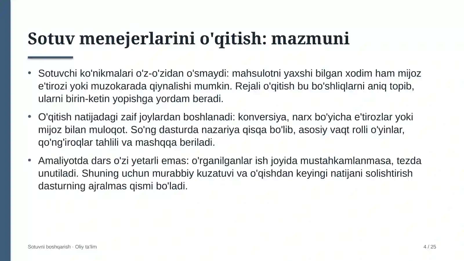 Ehtiyot qismlar do'konlarida sotuv menejerlarini o'qitish 4