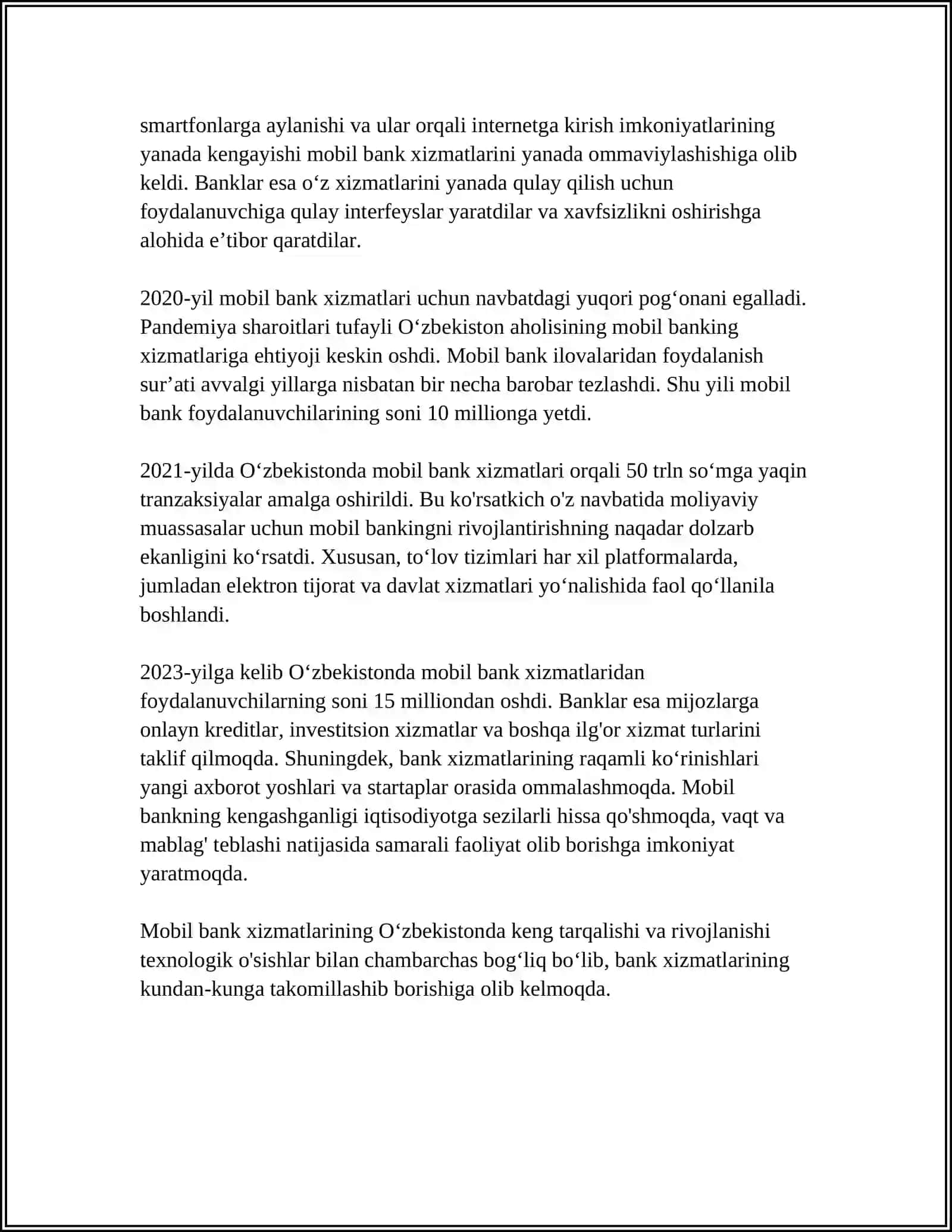 O'ZBEKISTONDA MOBIL BANKNING DASTURINING ROVJLANISHI VA UNING ISTIQBOLLARI 4