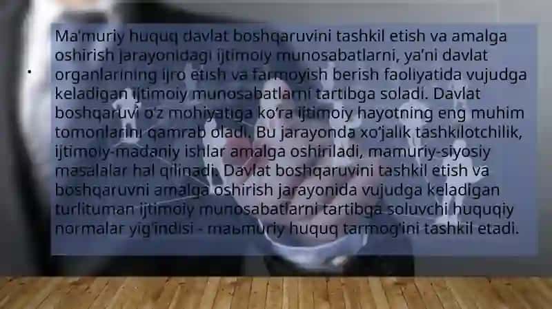 Ma’muriy huquq manbalar va ularning turlari davlat boshqaruv faoliyatining ma’muriy huquqiy shakllari 4