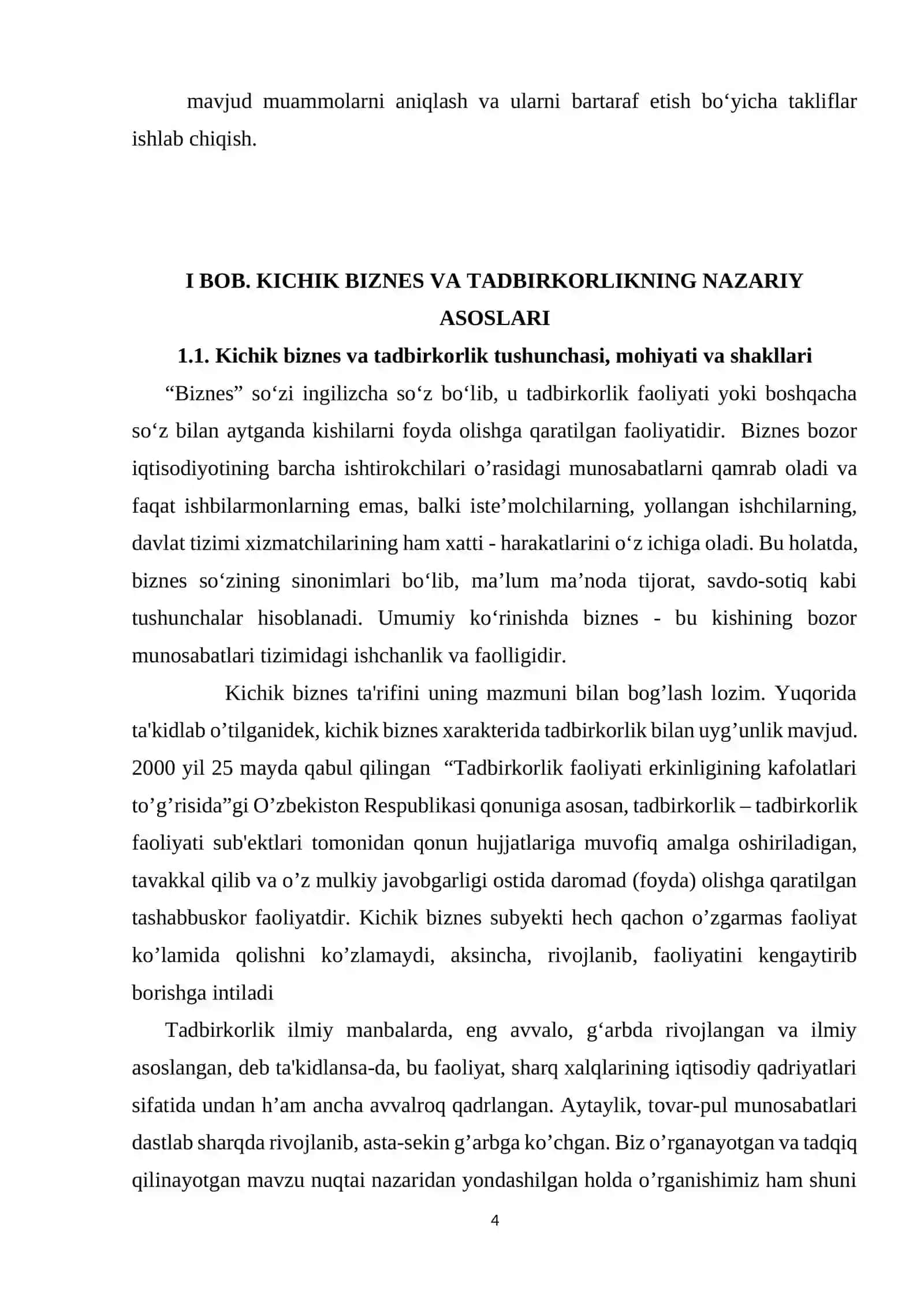 Kichik biznes va tadbirkorlikni rivojlantirishning iqtisodiy ahamiyati 4