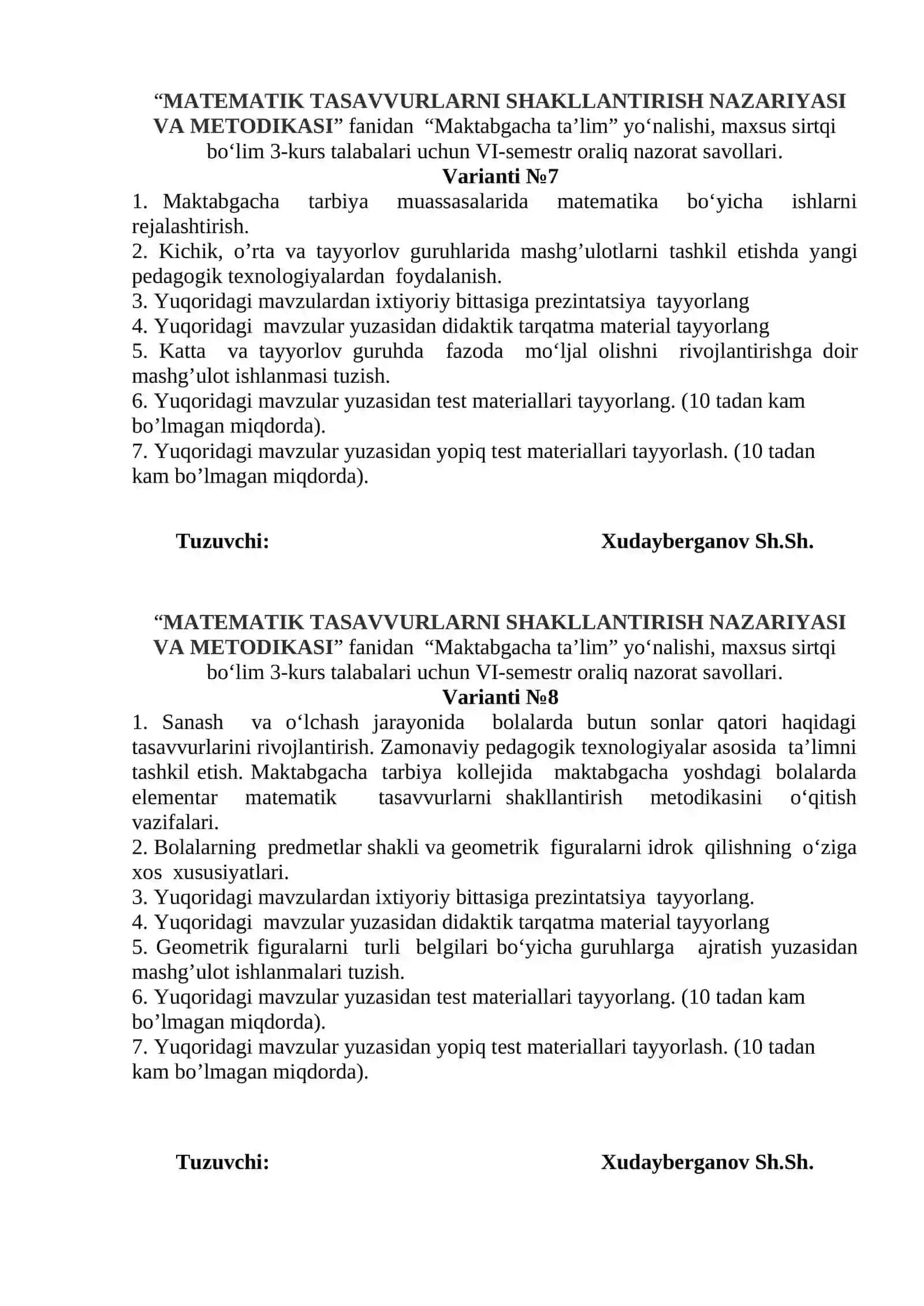 "MATEMATIK TASAVVURLARNI SHAKLLANTIRISH NAZARIYASI VA METODIKASI" 4