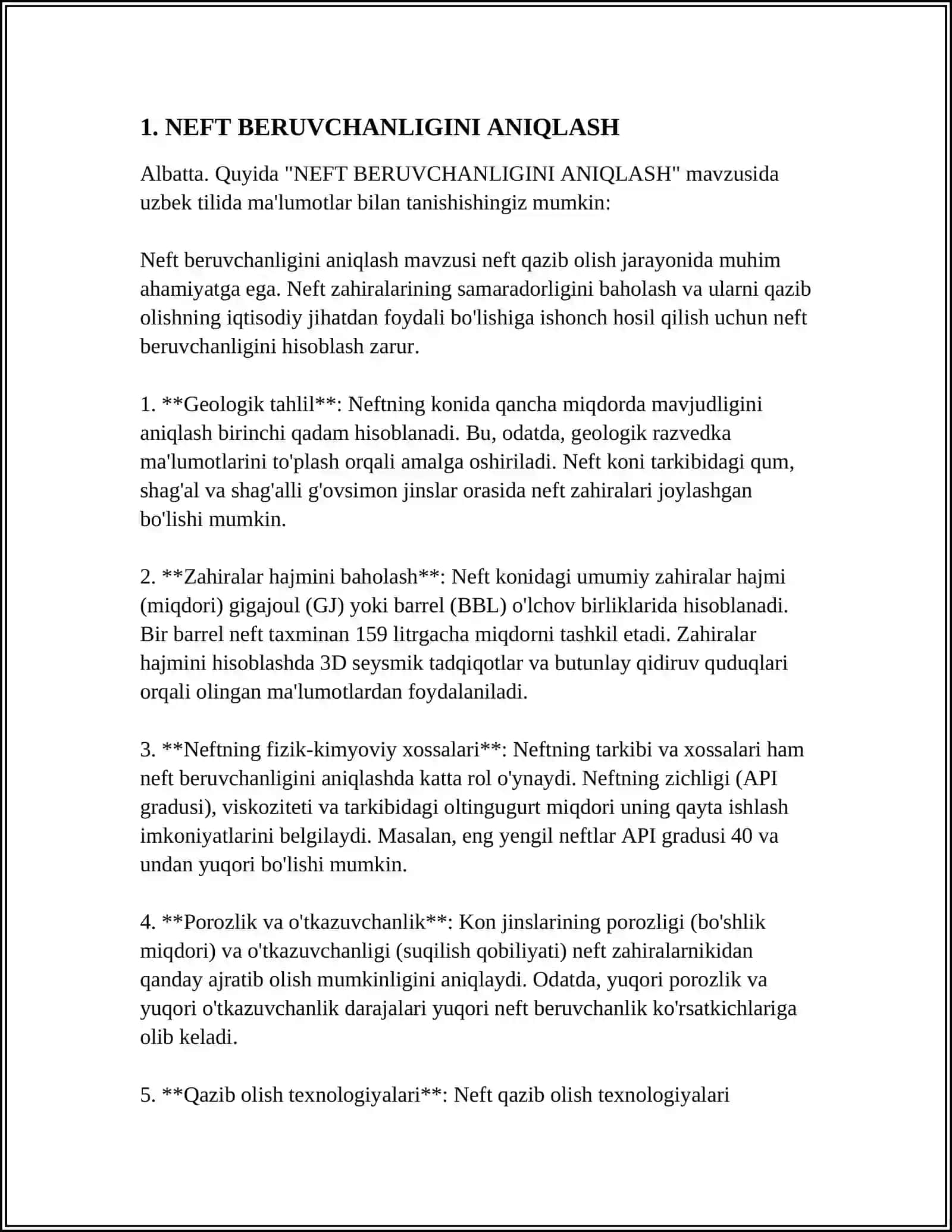 NEFT, GAZ VA KONDENSAT BERUVCHANLIK KOEFFITSENTINI GEOLOGIK ASOSLASH 4