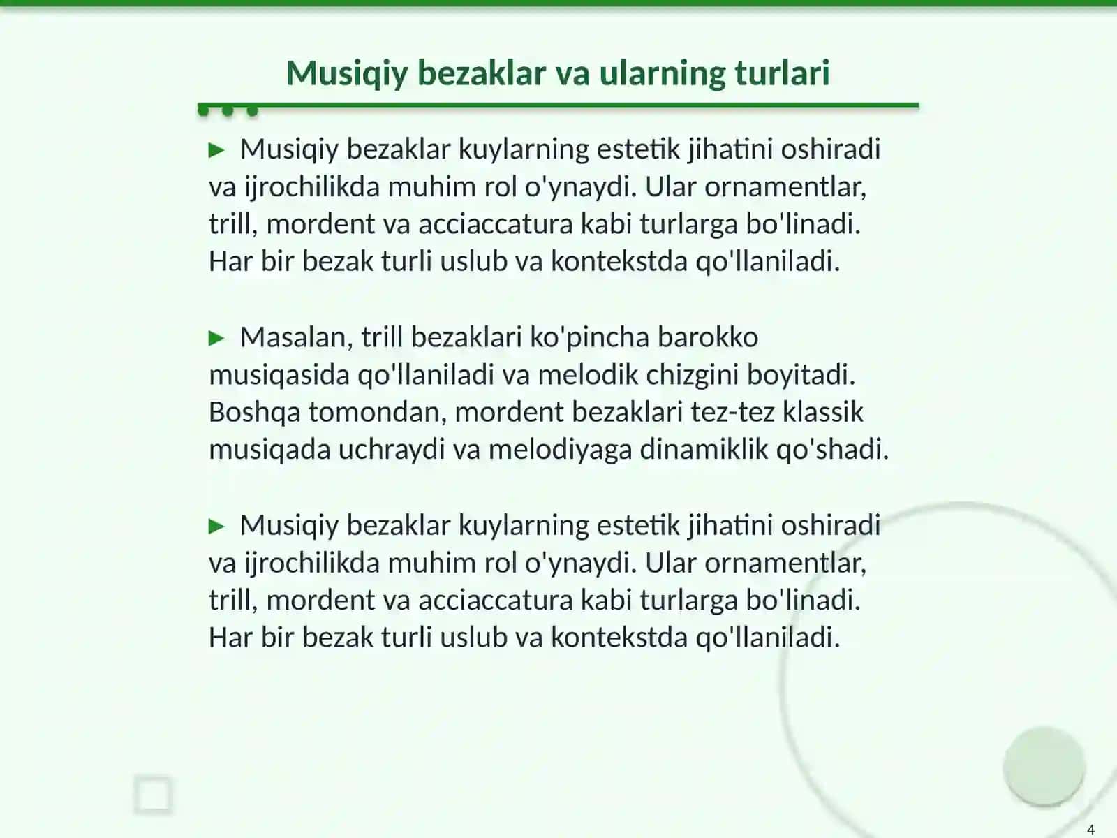 Kuy tuzilishining tahlili. Musiqiy bezaklar va ijrochilik uslublari 4