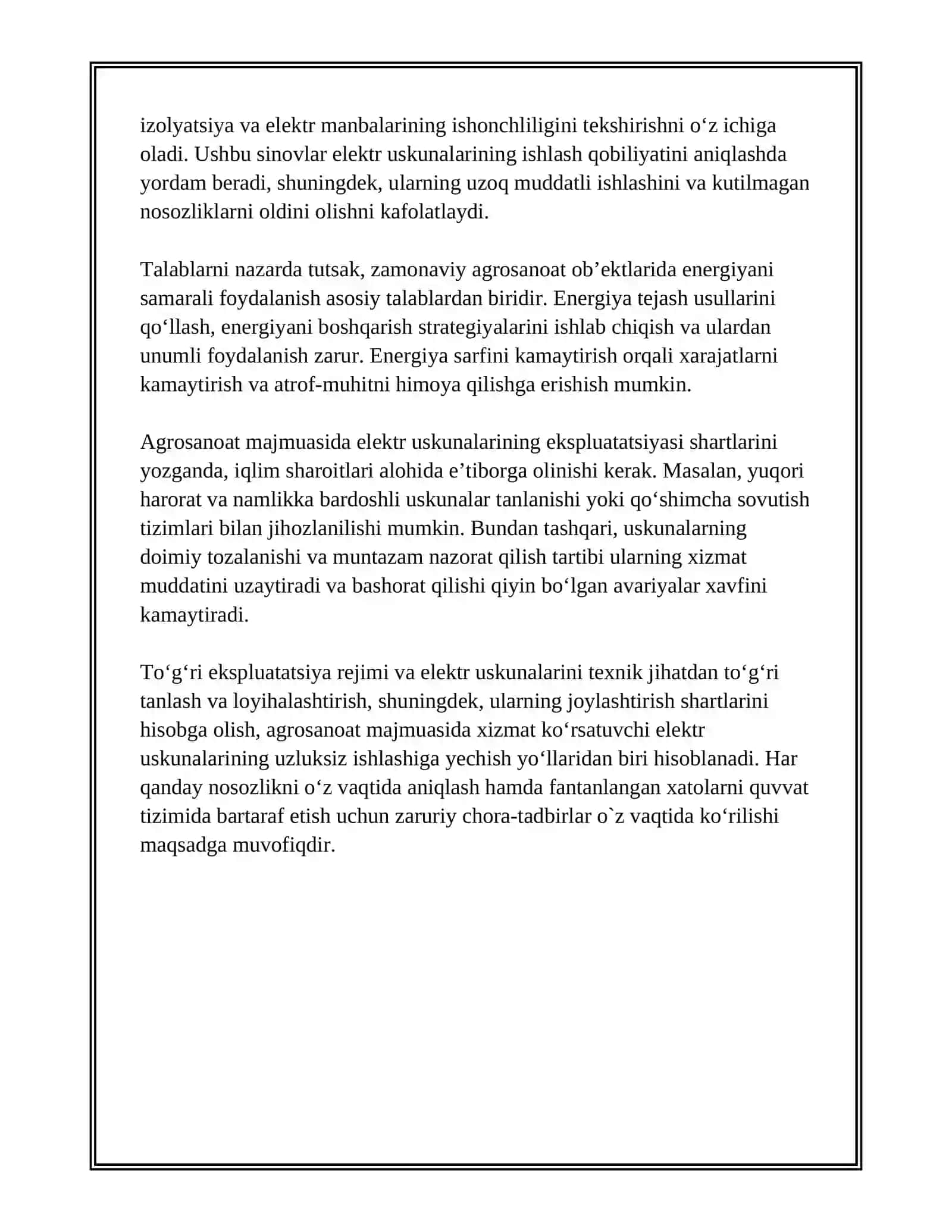 AGROSANOAT MAJMUA OB’EKTLARIDA ELEKTR USKUNALARNING EKSPLUATATSIYA XUSUSIYATLARI VA KO‘RSATKICHLARI 4