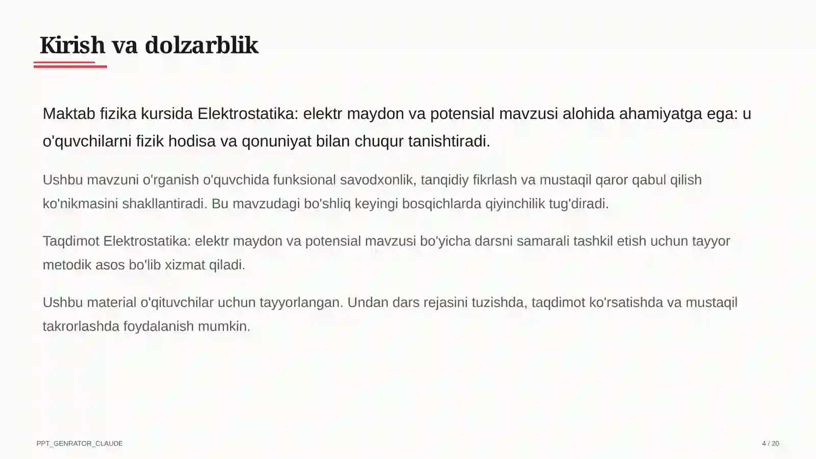 Elektrostatika: elektr maydon va potensial (10-sinf) 4
