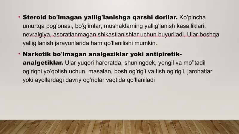 Analgeziya qiladigan vositalar. Uxlatadigan vositalar 4