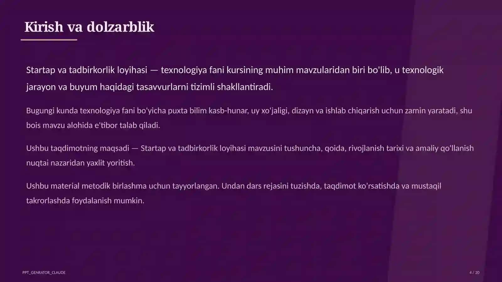 Startap va tadbirkorlik loyihasi (11-sinf) 4