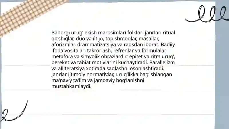 Mavsumiy marosim falklori namunalari badiiyati va ularning tahlili 4