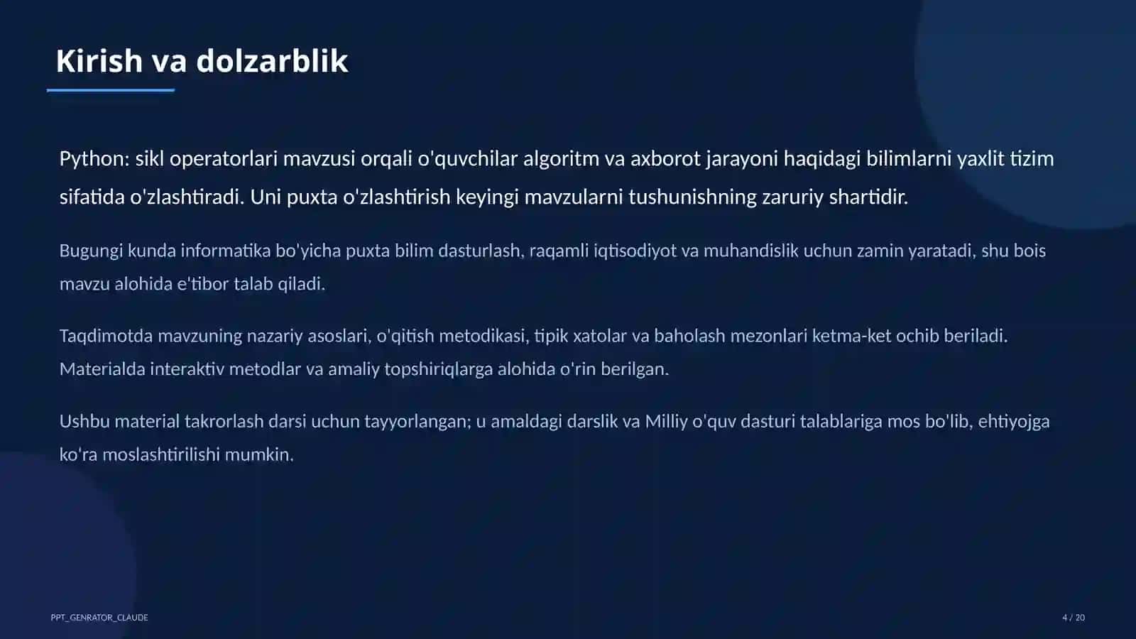 Python: sikl operatorlari (8-sinf) 4