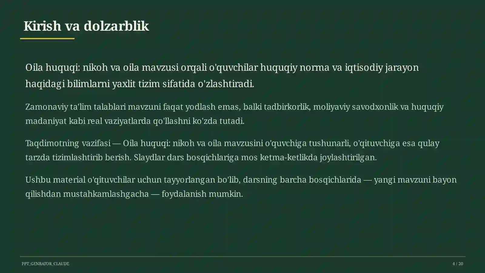 Huquq va iqtisodiyot asoslari (9–11) — o'qituvchilar uchun 4