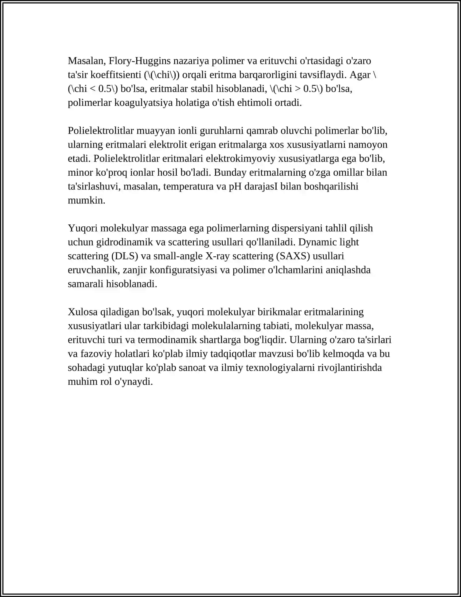 YUQORI MOLEKULYAR BIRIKMALAR ERITMALARINING XOSSALARI. QONNING REOLOGIK XOSSALARI 4