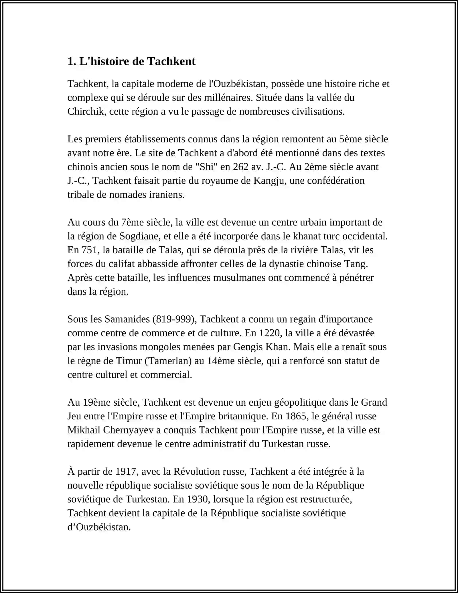 TOSHKENT OʻZBEKISTON POYTAXTI FRANSUZ TILIDA MUSTAQIL ISH 4