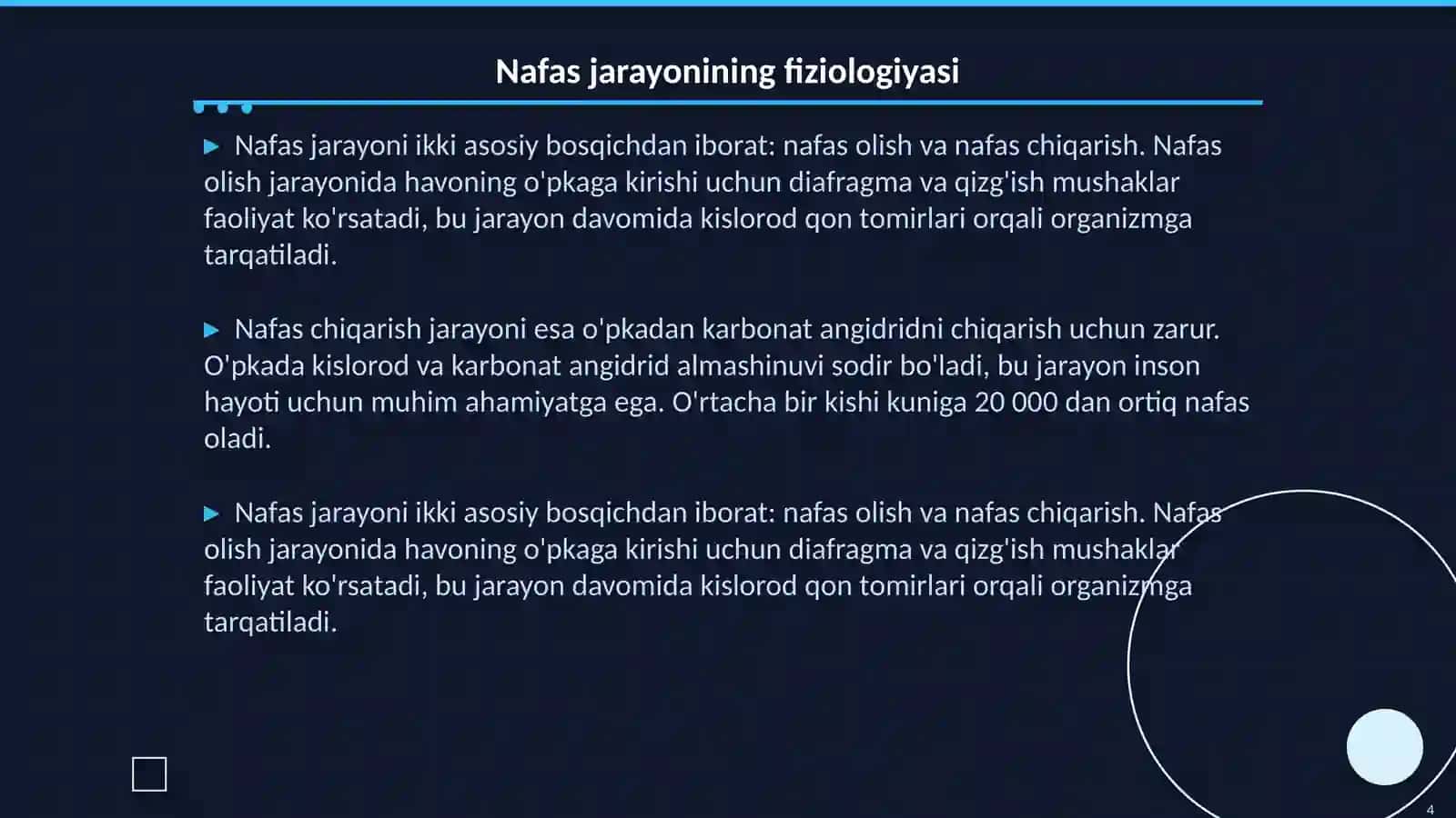 Nafas tiplari. Nafasning o'z-o' zini boshqarishi 4
