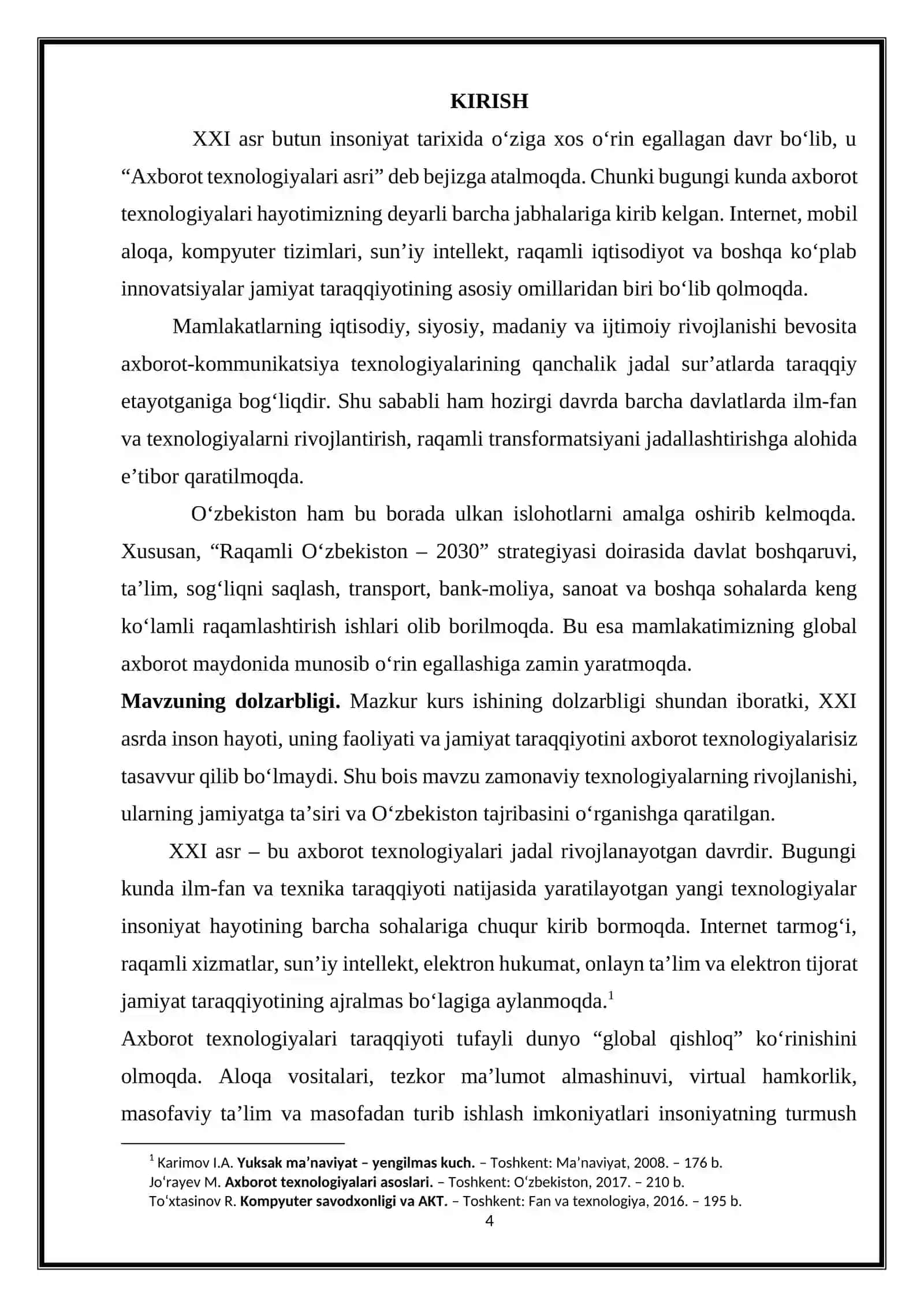 XXI  ASR  AXBOROT  TEXNOLOGIYALAR  ASRI KURS ISHI 4