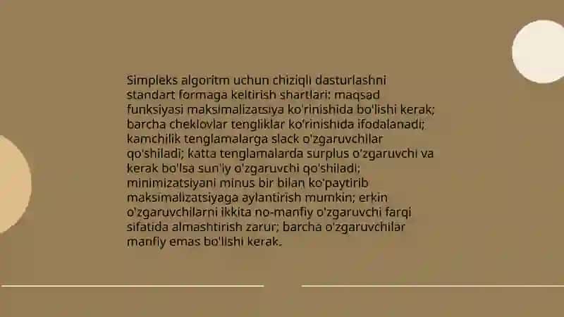 Chiziqli programmalashtirish masalasining simpleks algoritmi 4