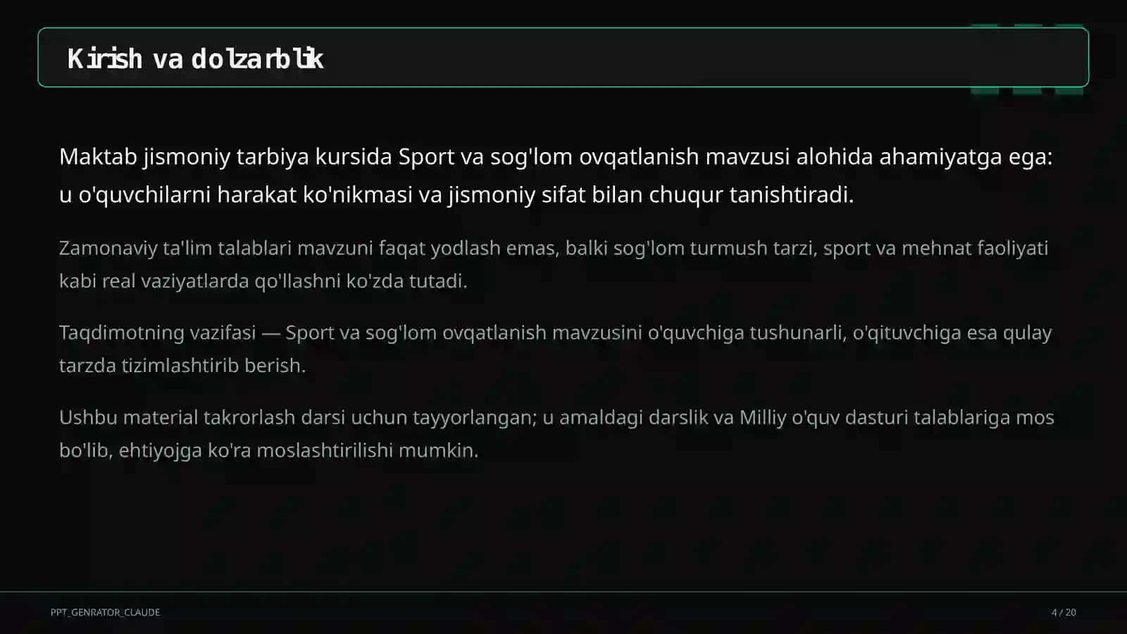 Sport va sog'lom ovqatlanish (8-sinf) 4