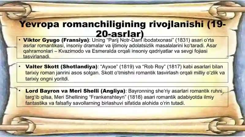 19-20 asrlarda Yevropa romanchiligi va Sharq zamonaviy nasri 4