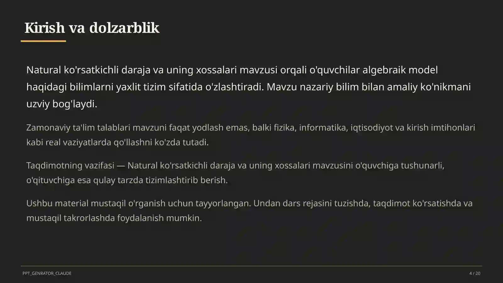 Natural ko'rsatkichli daraja va uning xossalari (7-sinf) 4