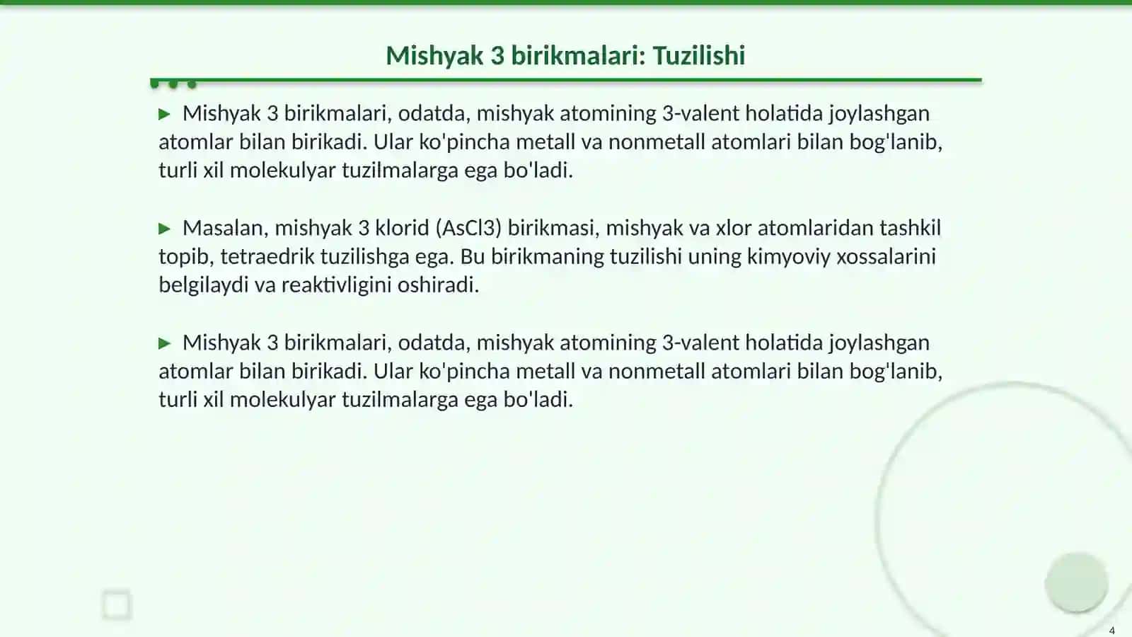Mishyak 3 va 5 birikmalari va ularning xossalari 4