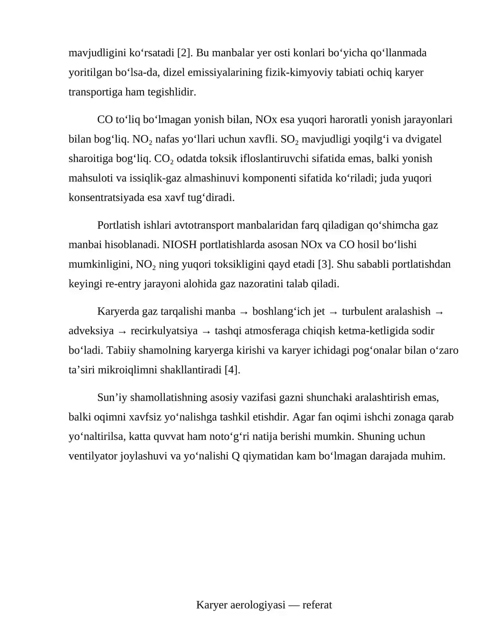 "Avtotransport karyerida hosil bo‘ladigan gazlarni tarqatishda sun’iy shamollatishning samaradorligi" 4