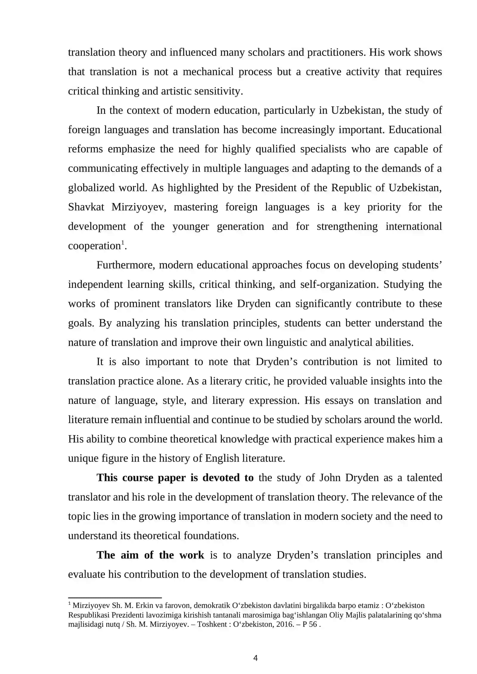 COURSE WORK on the theme: DRYDEN AS A TALENTED TRANSLATOR 4