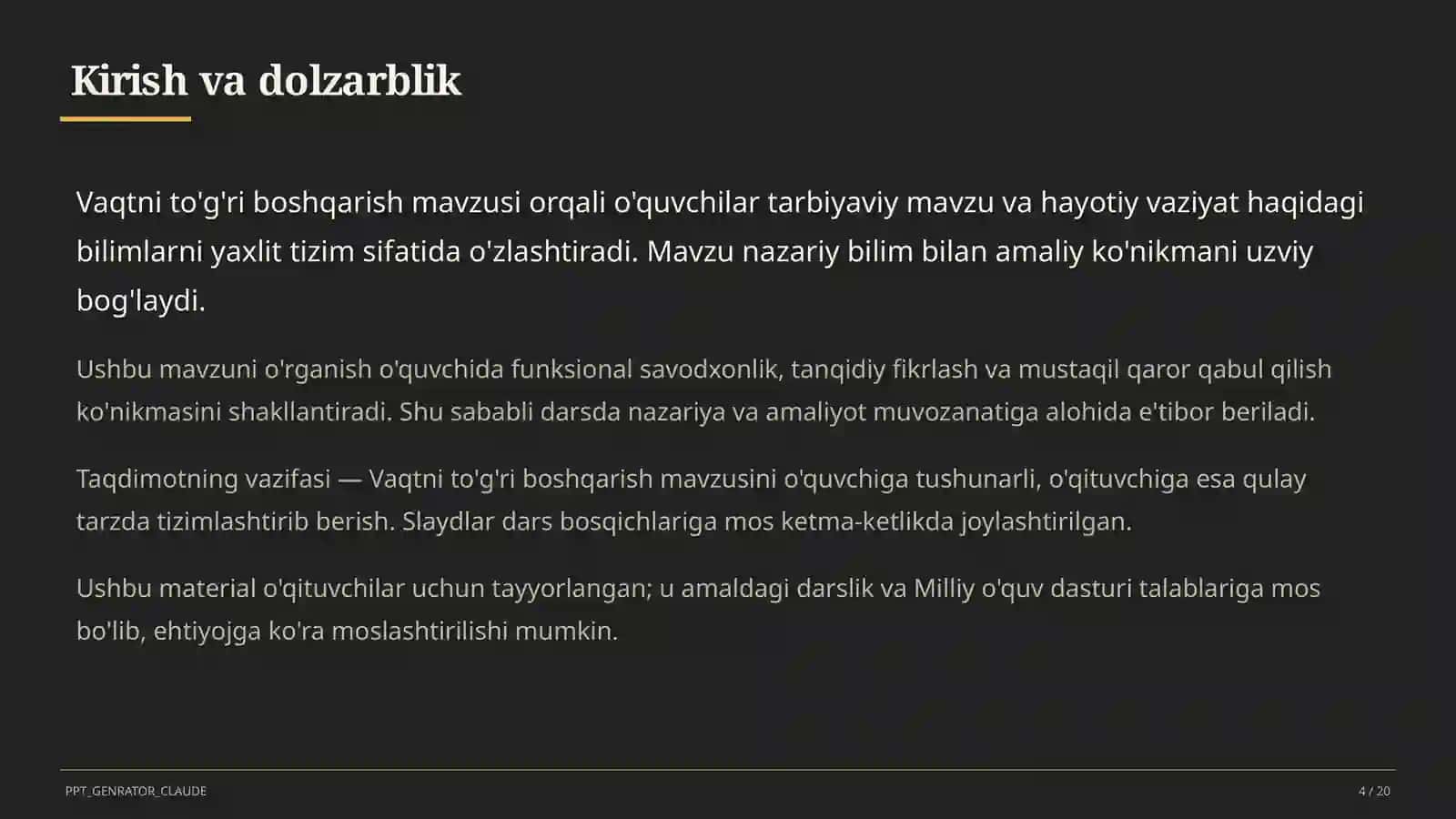 Sinif soati va tarbiyaviy tadbirlar 4