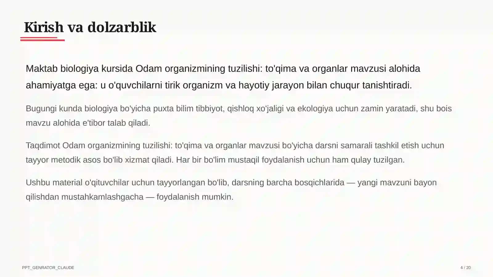 Odam organizmining tuzilishi: to'qima va organlar (8-sinf) 4