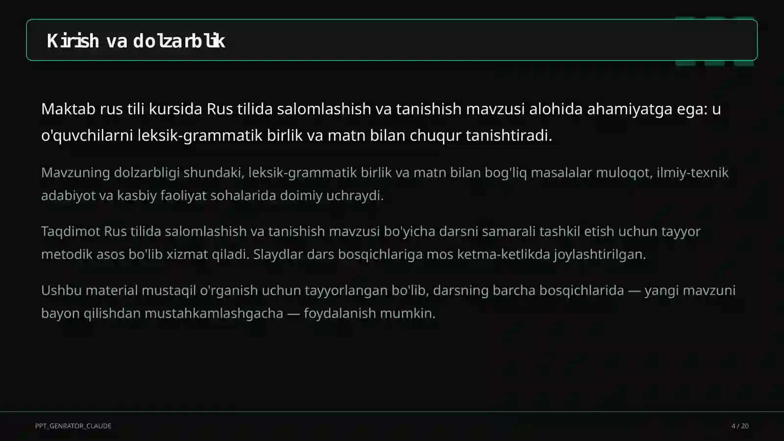 Rus tilida salomlashish va tanishish (2-sinf) 4