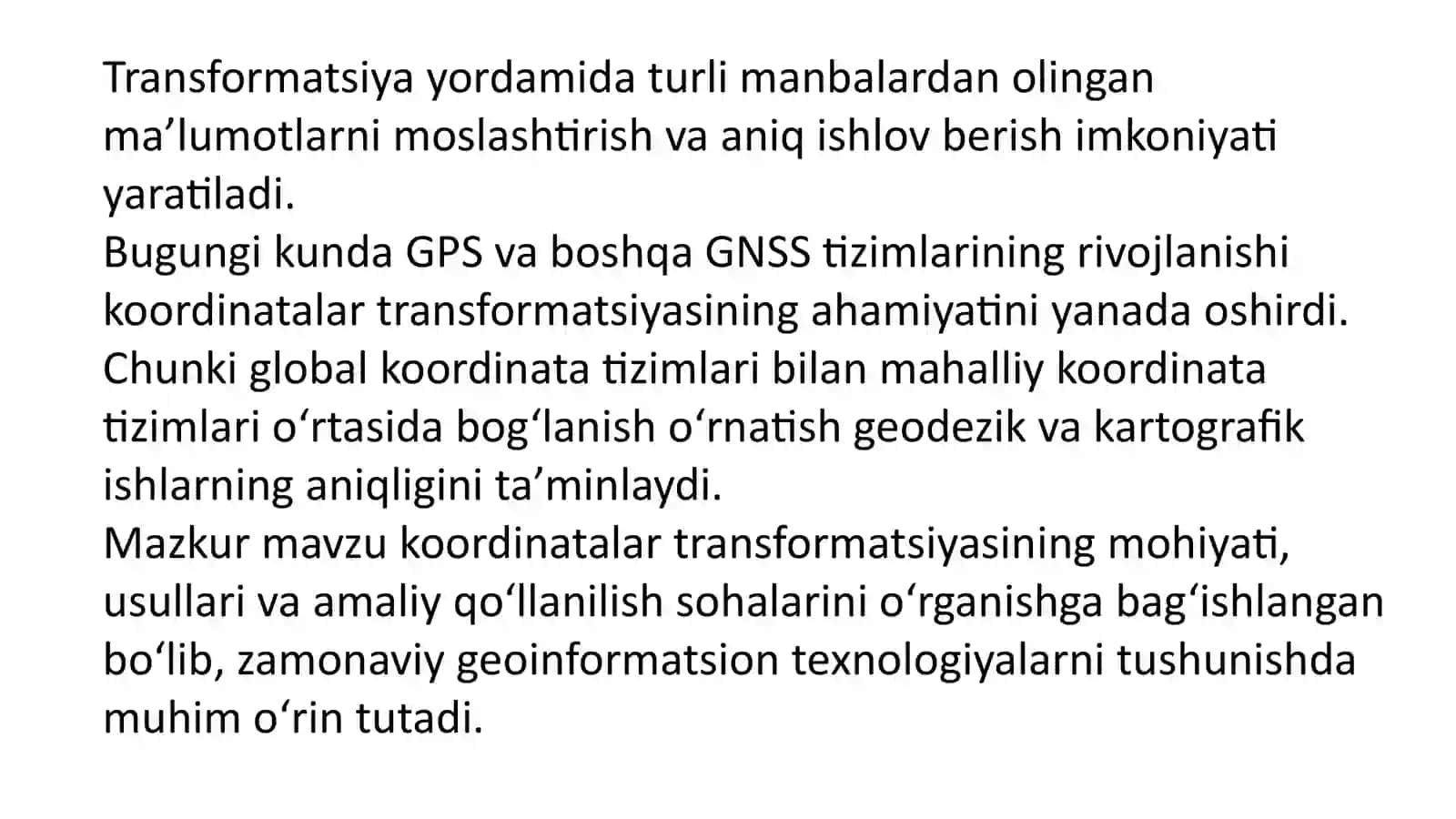 Koordinatalar Transformatsiyasi 4