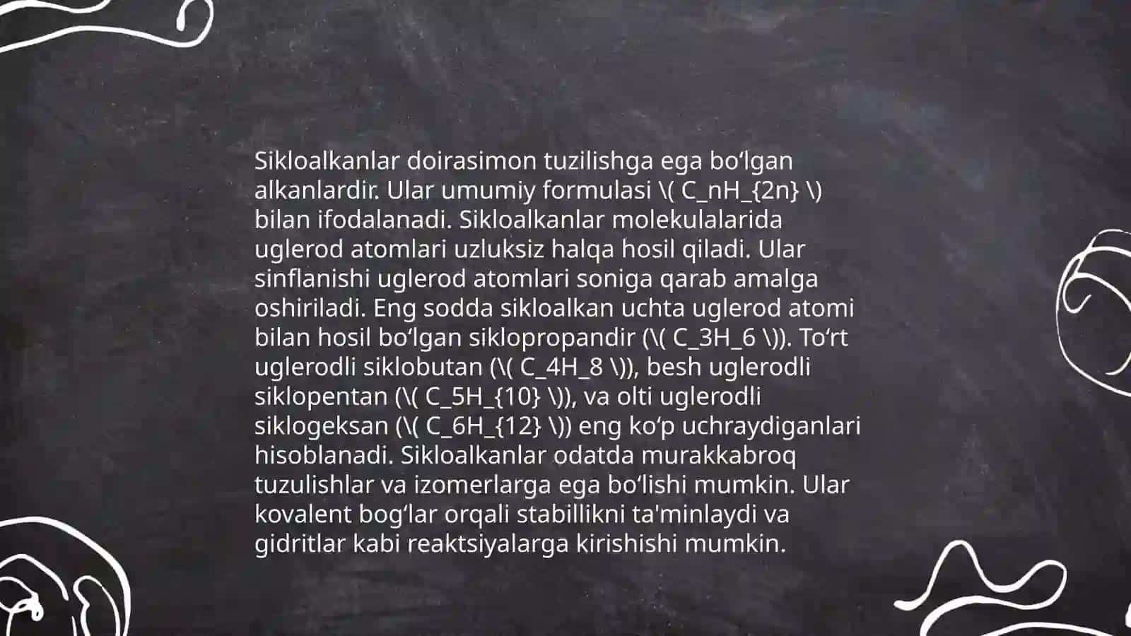 Sikloalkanlarning sinflanishi, nomeklaturasi, izomeriyasi, olinish usullari, xossalari va ishlatilishi 4