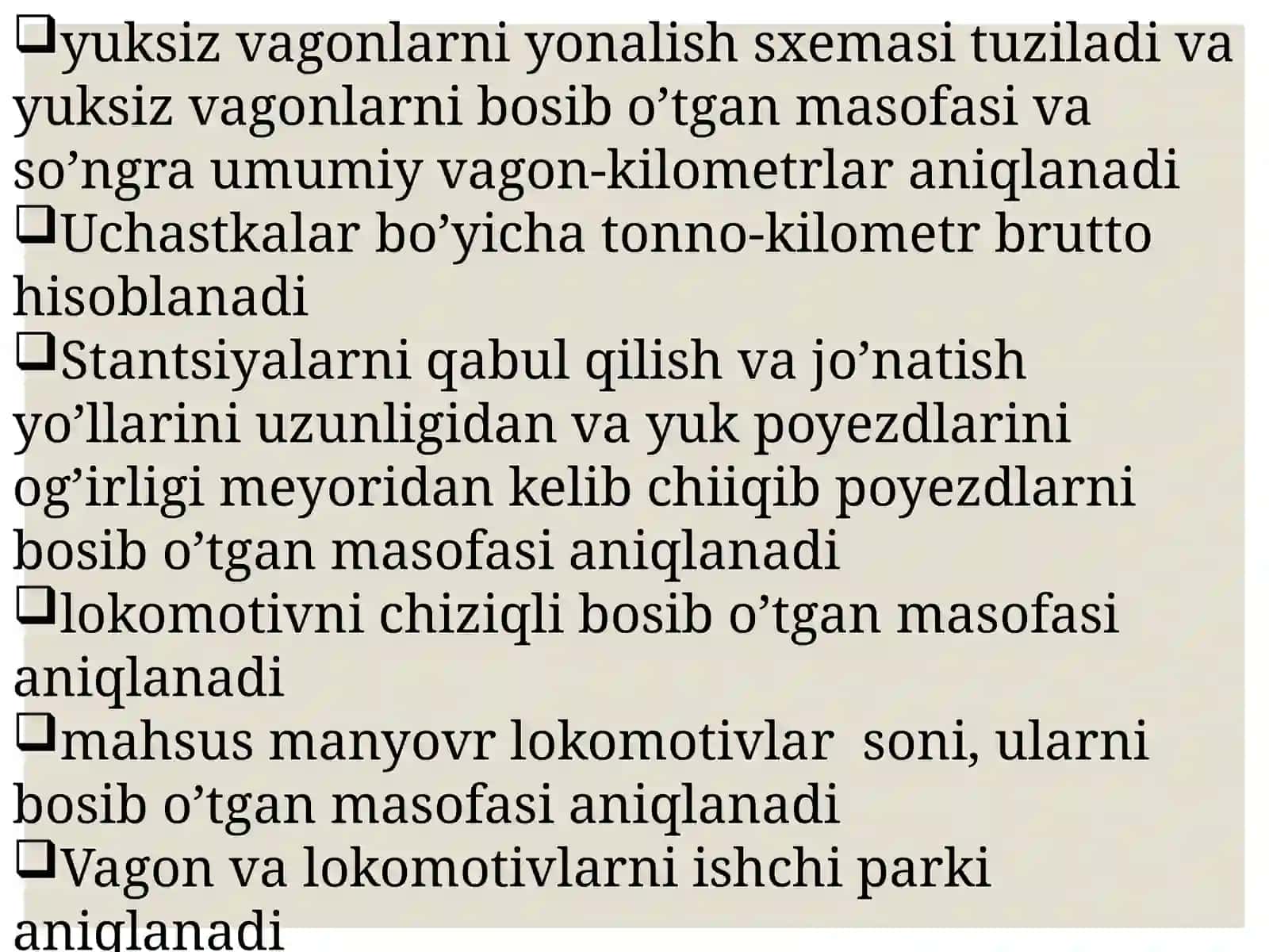 Yuktashishda ekspluatatsiya ishining hajmi va sifat ko’rsatkichlari 4