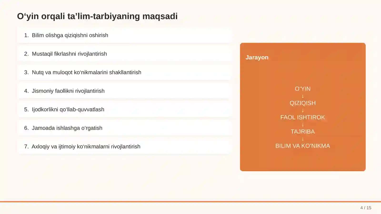 MAKTABGACHA TA'LIM: O‘YIN ORQALI TA’LIM-TARBIYA 4
