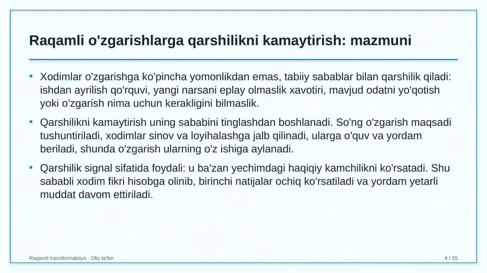 olimpiya zaxiralari kollejlarida xodimlarning raqamli o'zgarishlarga qarshiligini kamaytirish 1075 4