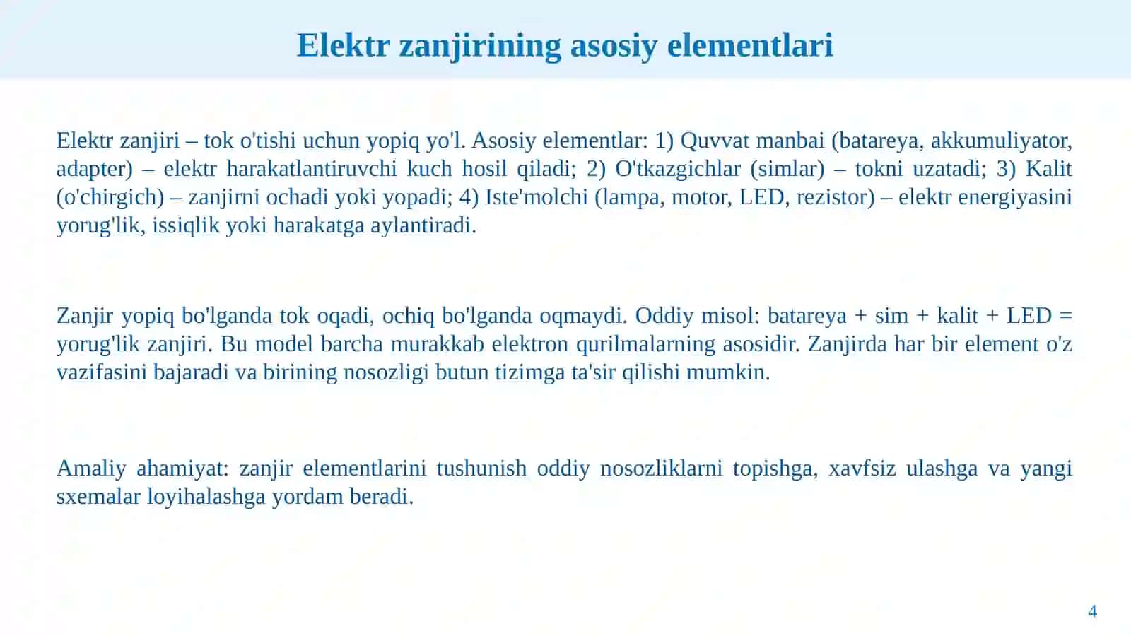 Elektronika asoslari va oddiy elektron qurilmalar 4