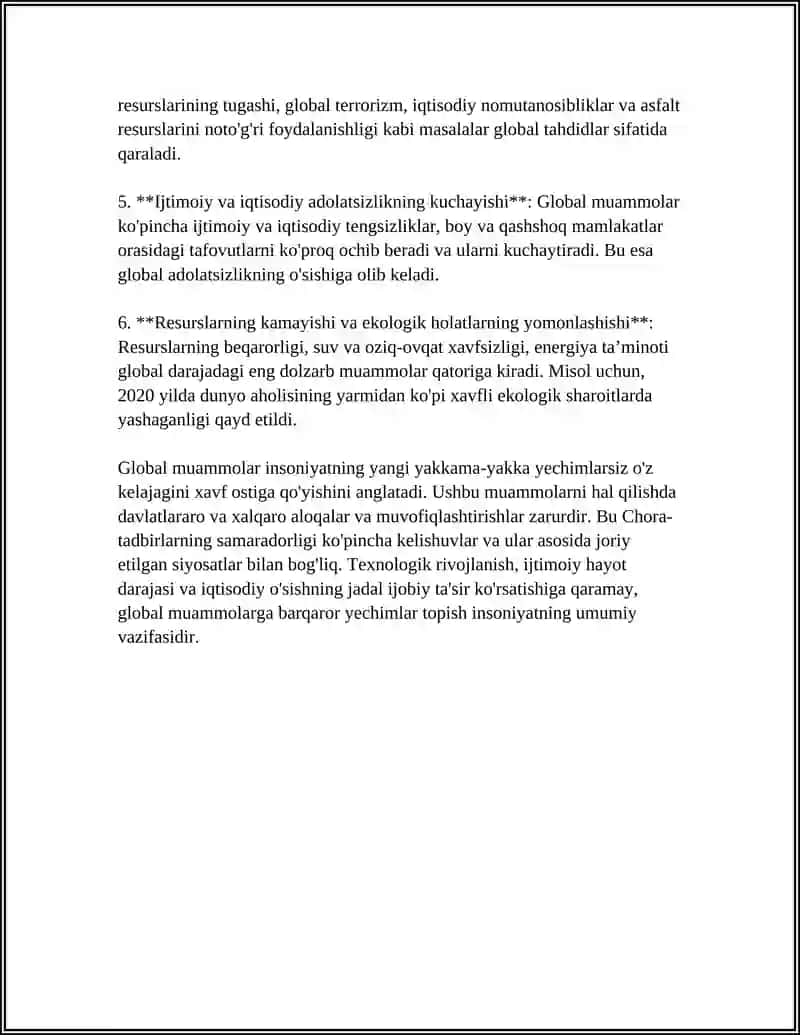 GLOBAL MUAMMOLARNING MEZONLARI VA DARAJALARI 4
