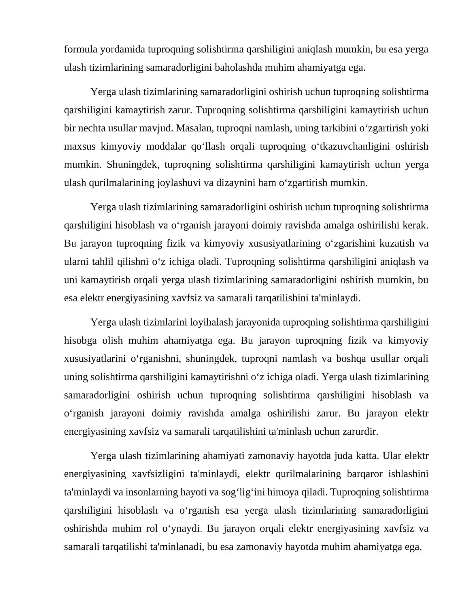 Yerga ulash qurilmalari uchun tuproqning solishtirma qarshiligini hisoblash 4