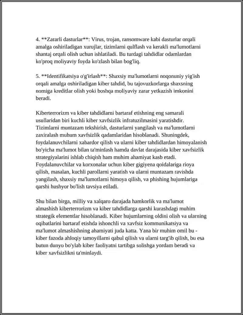 KIBERTERRORIZM VA KIBERTAHDIDLAR ULARNI BARTARAF ETISH.IMKONYATLARI MEDIA MUHIT AXLOQIY TAMOYILLAR 4