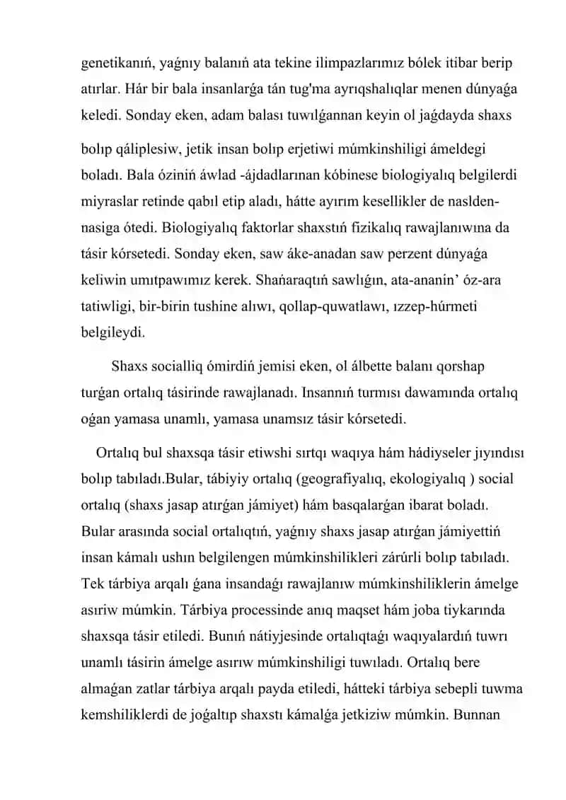 Shaxstiñ rawajlaniwi, tàrbiyasi ham sociallasiwi 4