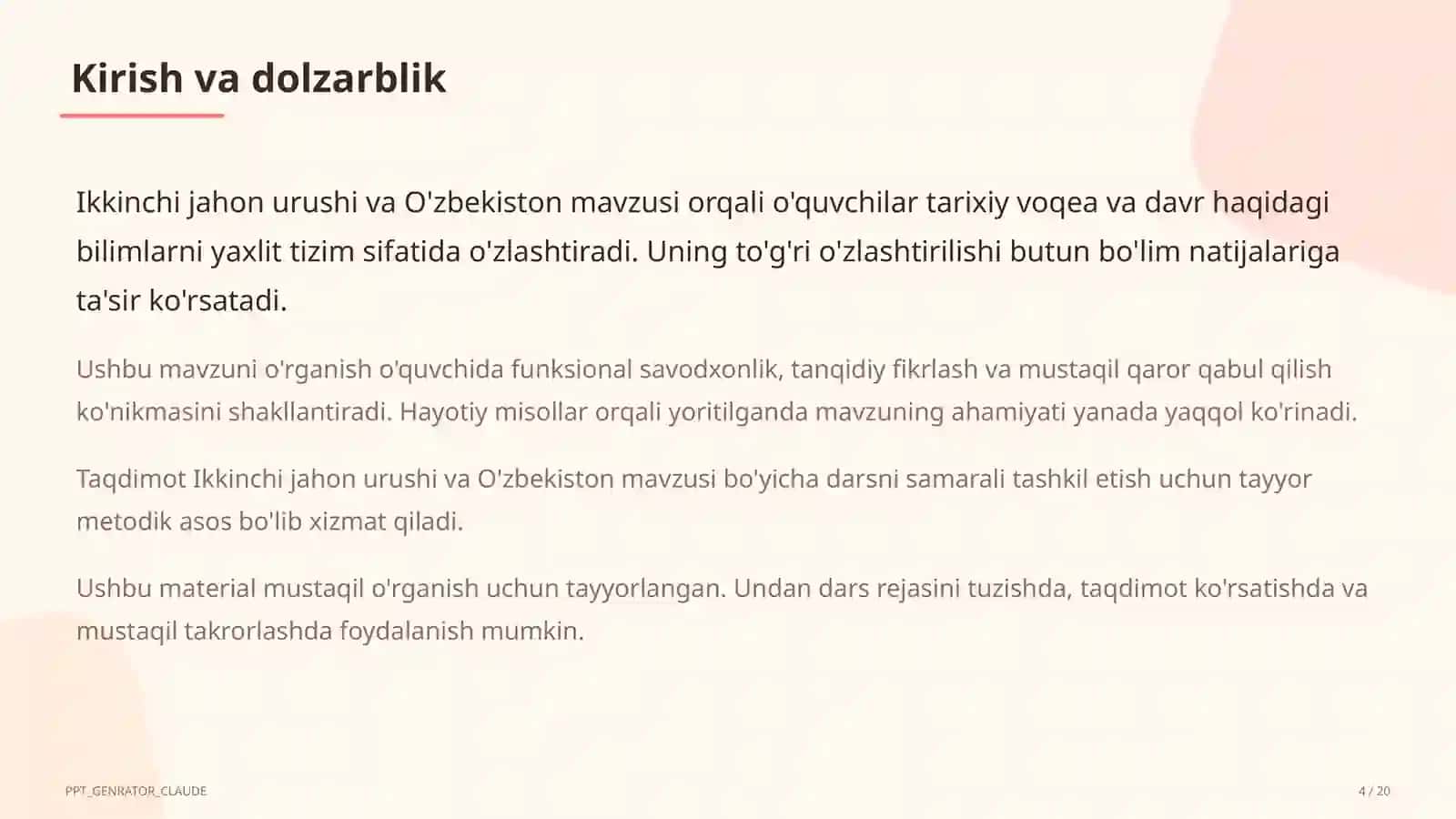 Ikkinchi jahon urushi va O'zbekiston (10-sinf) 4