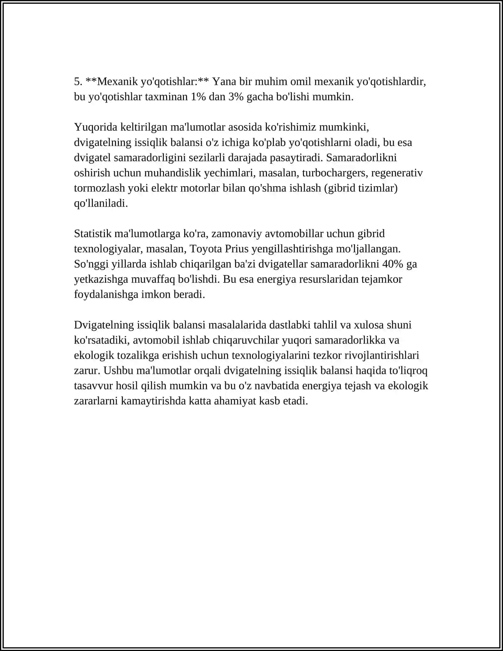MUSTAQIL ISH Mavzu: DVIGATELLARNI ISSIQLIK BALANSI 4