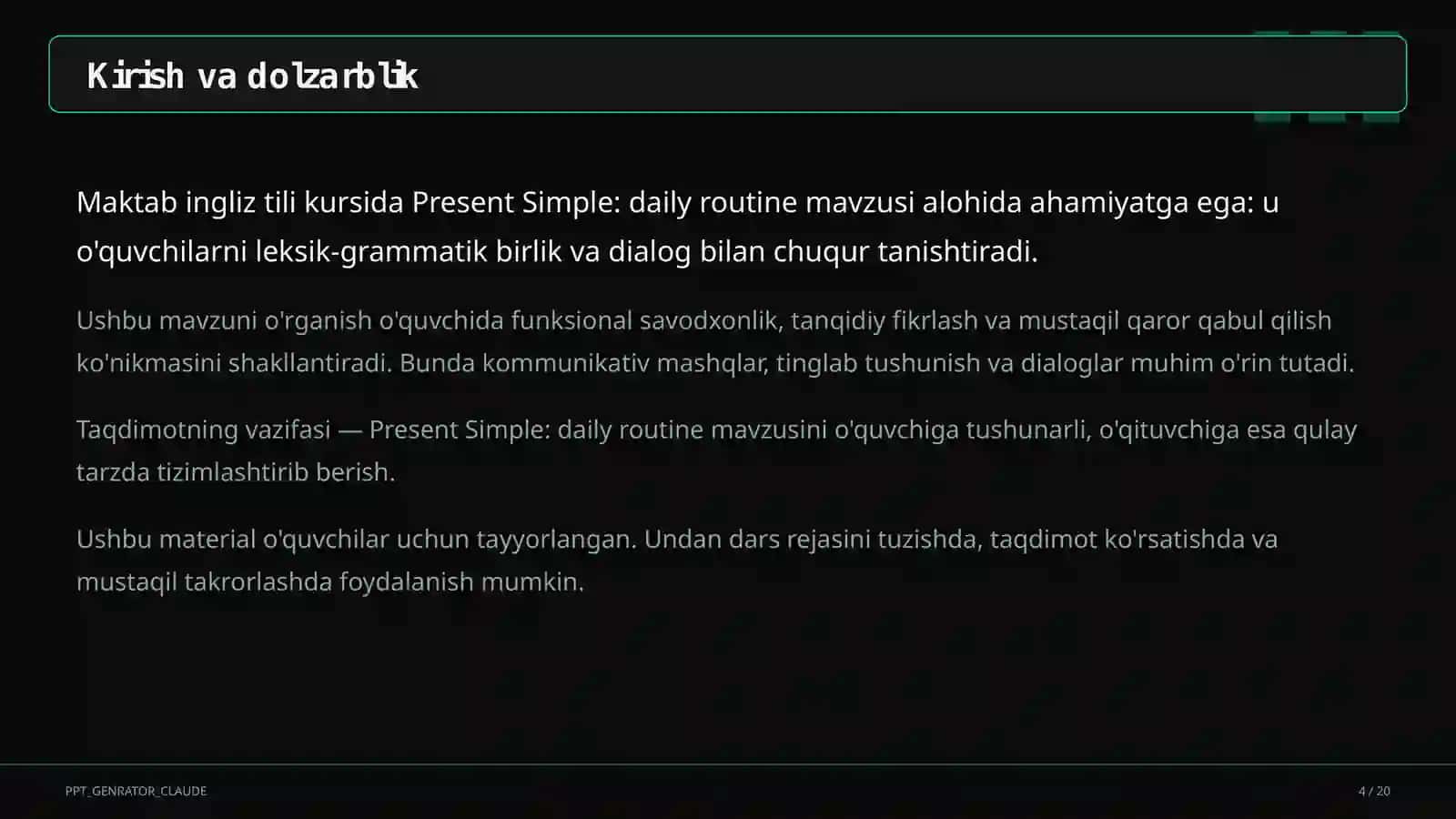 Present Simple: daily routine (3-sinf) 4