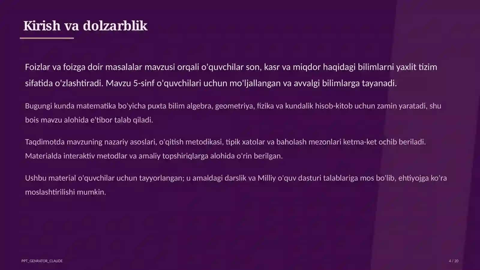 Foizlar va foizga doir masalalar (5-sinf) 4