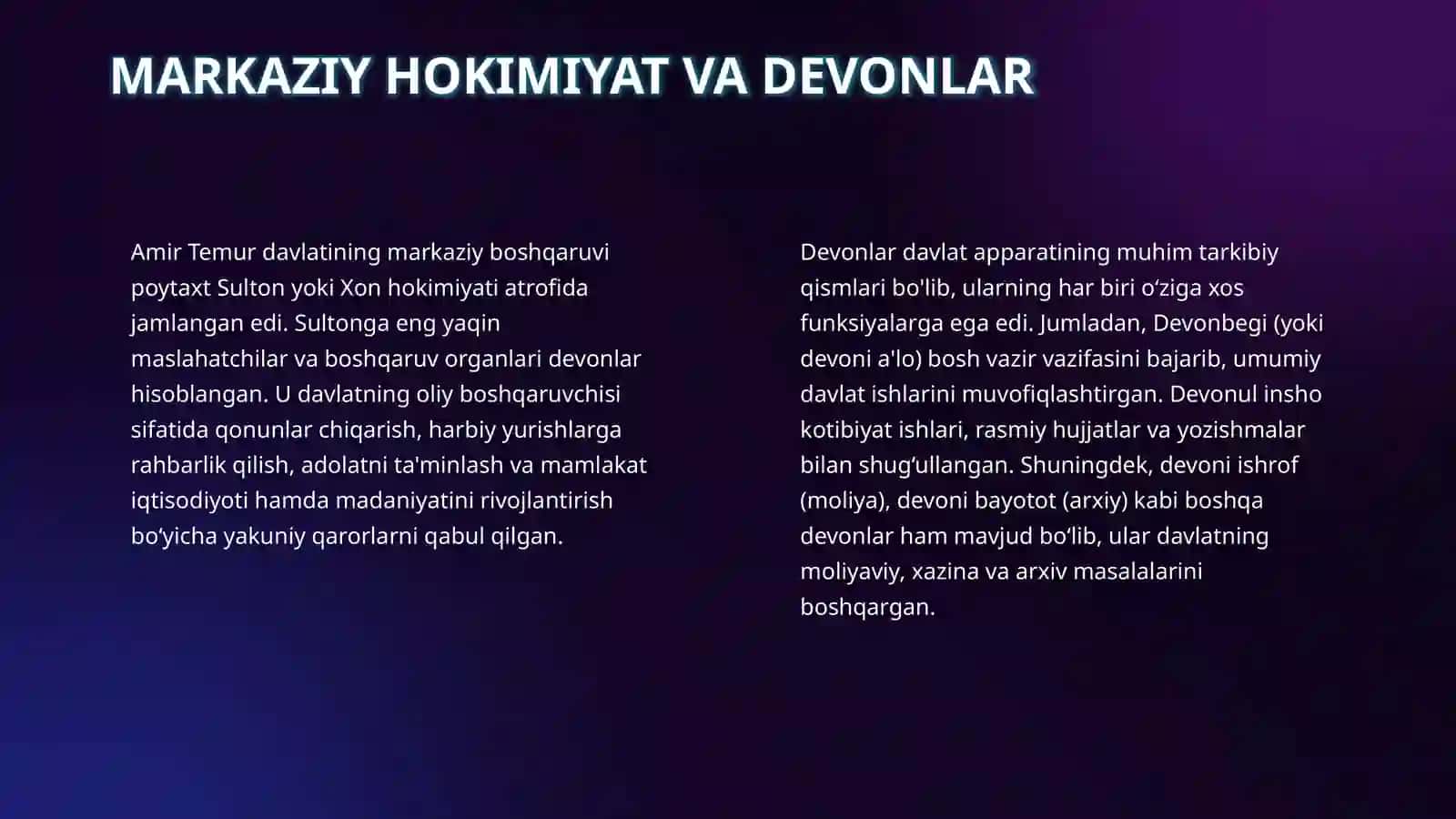 Temuriylar davri davlatchilik. Temuriylar imperiyasi tuzumi. 4