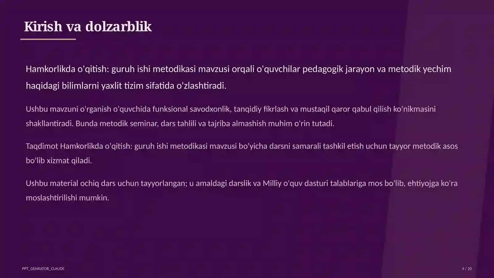 Hamkorlikda o'qitish: guruh ishi metodikasi 4