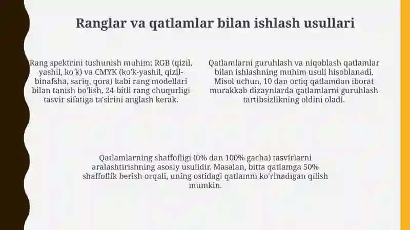 Rastrli grafika muharrirlari va unda ranglar, qatlamlar bilan ishlash HTML tili 4