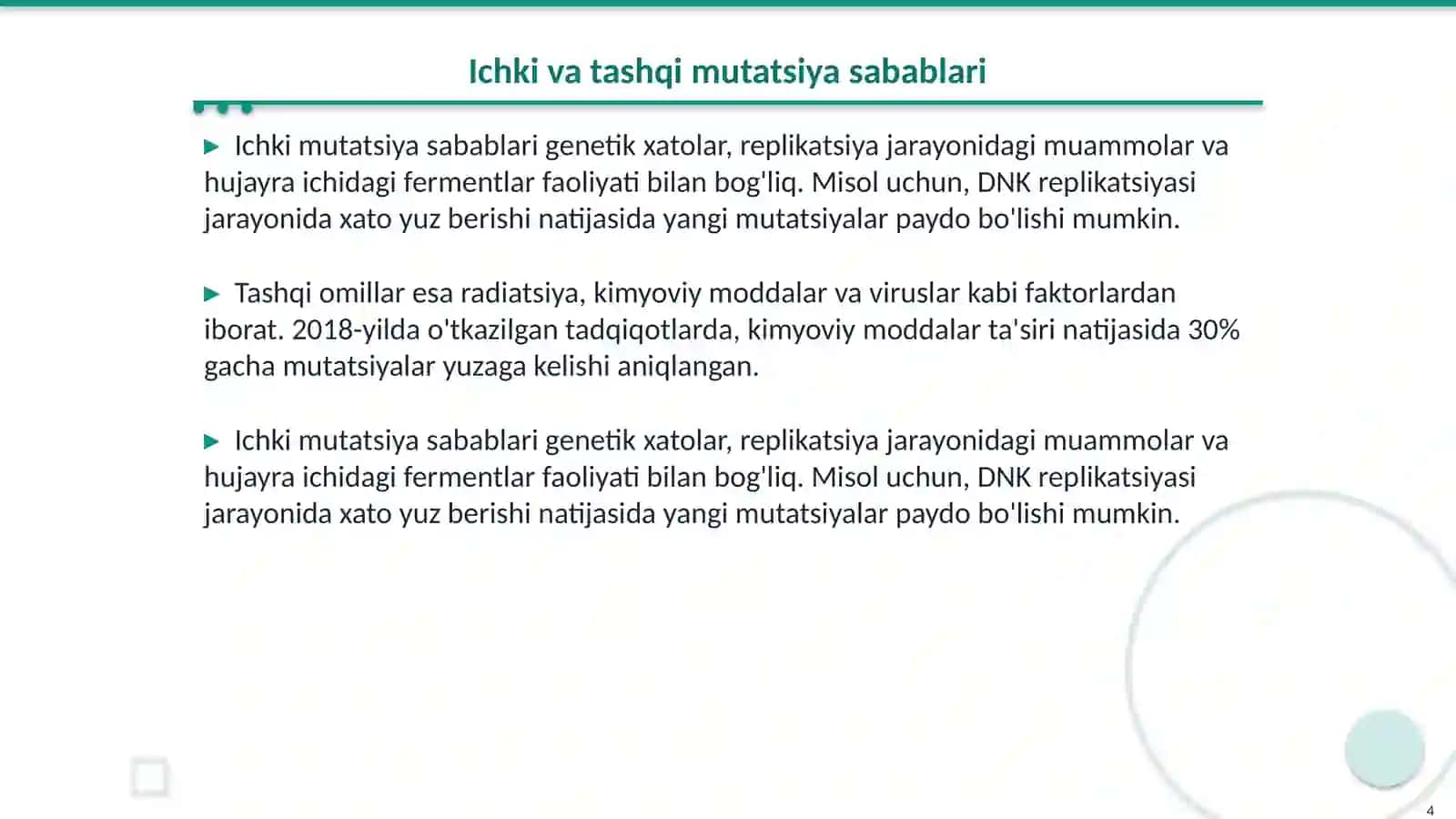 Mutatsiyslar sabablari shakllari ahamiyati va biologik oqibatlari 4