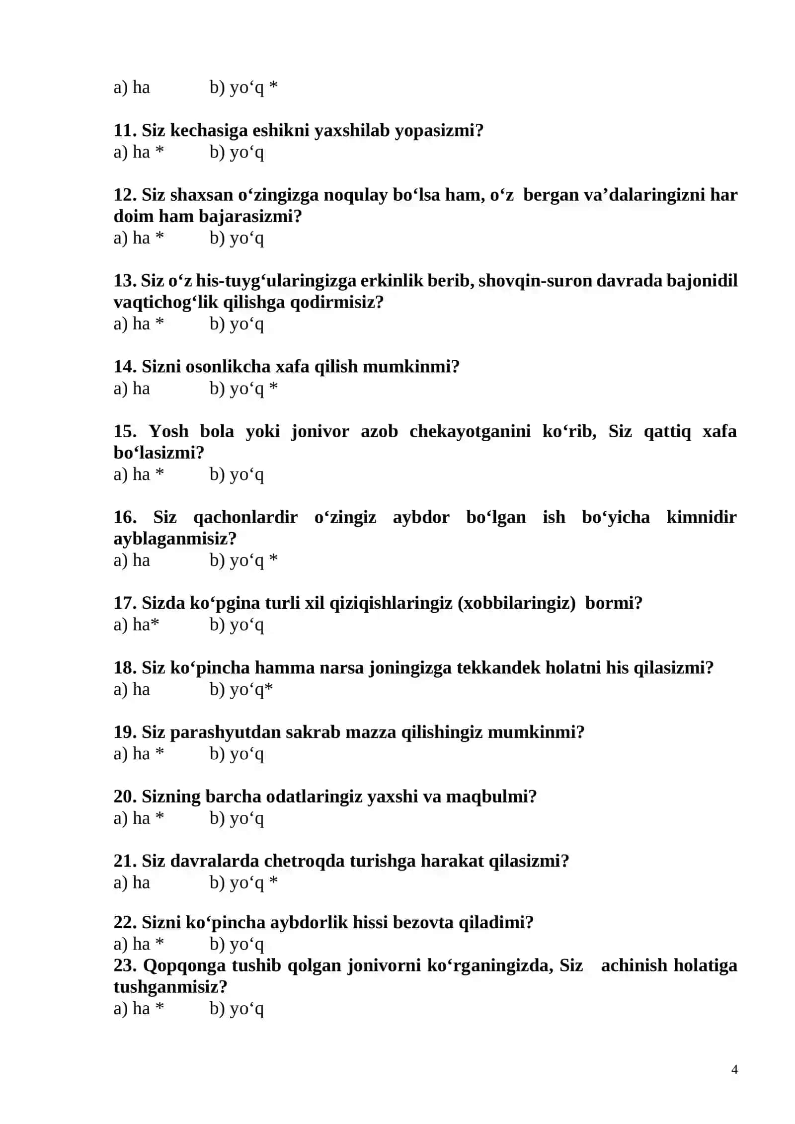 BOJXONA STUDENTLARI UCHUN TEST SAVOLLARI 6 BOSQICHDA 4