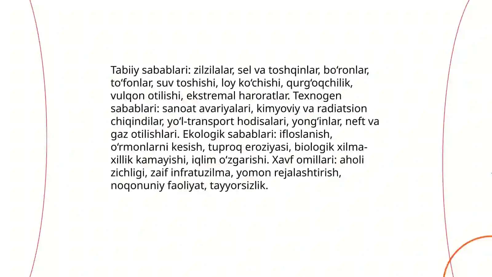Tabiiy, texnogen, ekologik xususiyatli favqulodda vaziyatlar 4